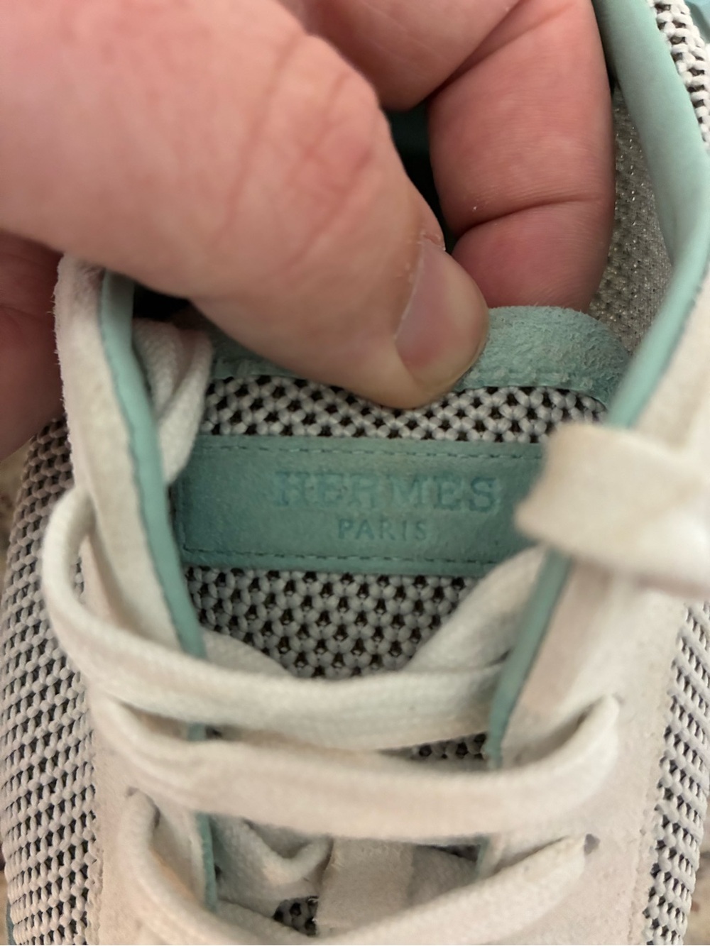 Hermès Women’s Bouncing Sneakers in a green and white Canvas and Suede - Picture 5 of 15